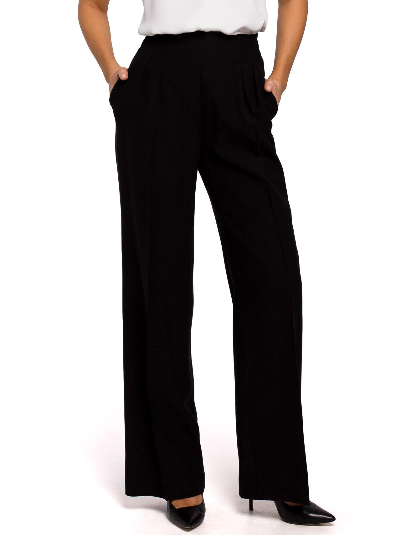 Style leveälahkeiset housut musta S203
