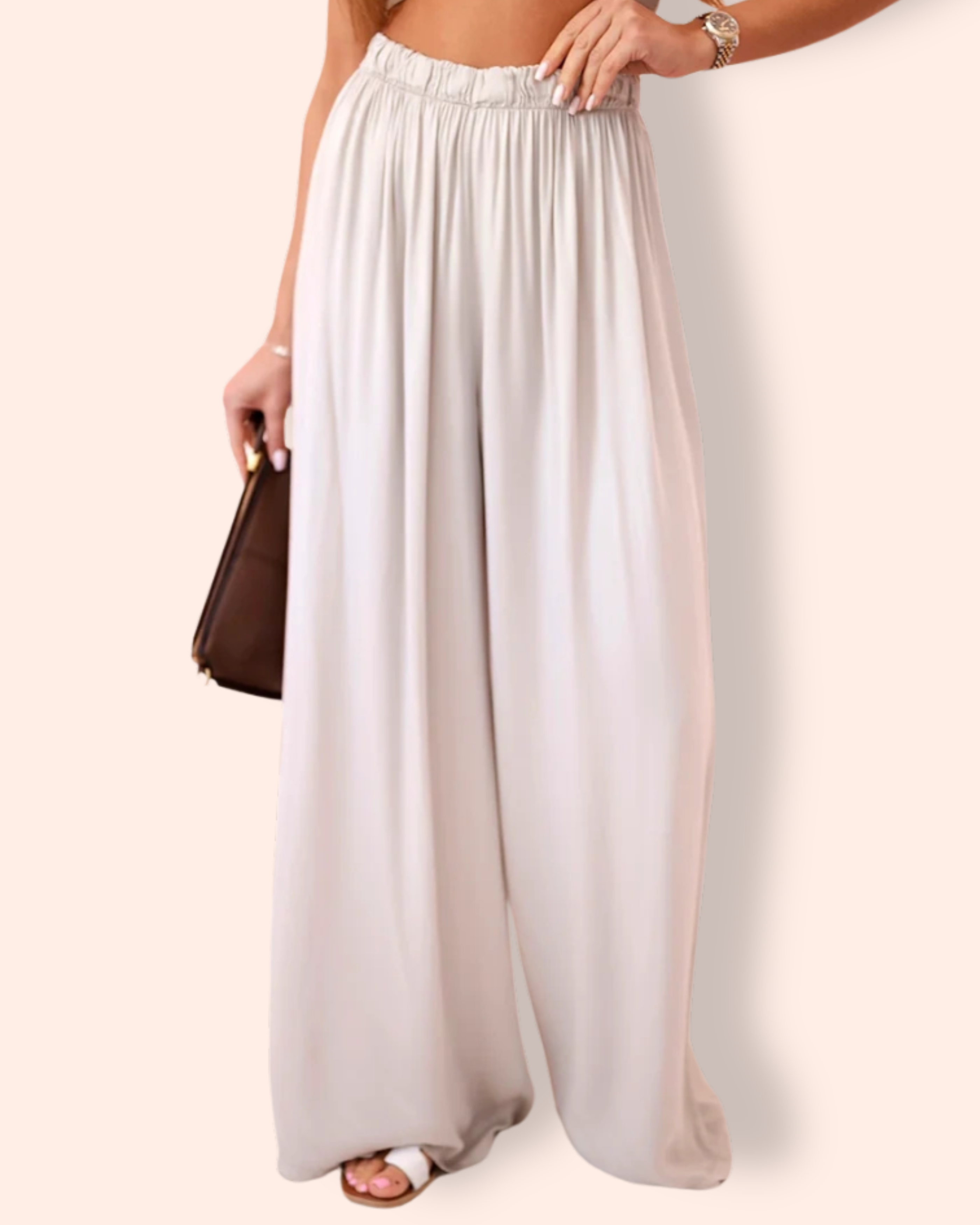 ELISSA leveälahkeiset housut beige