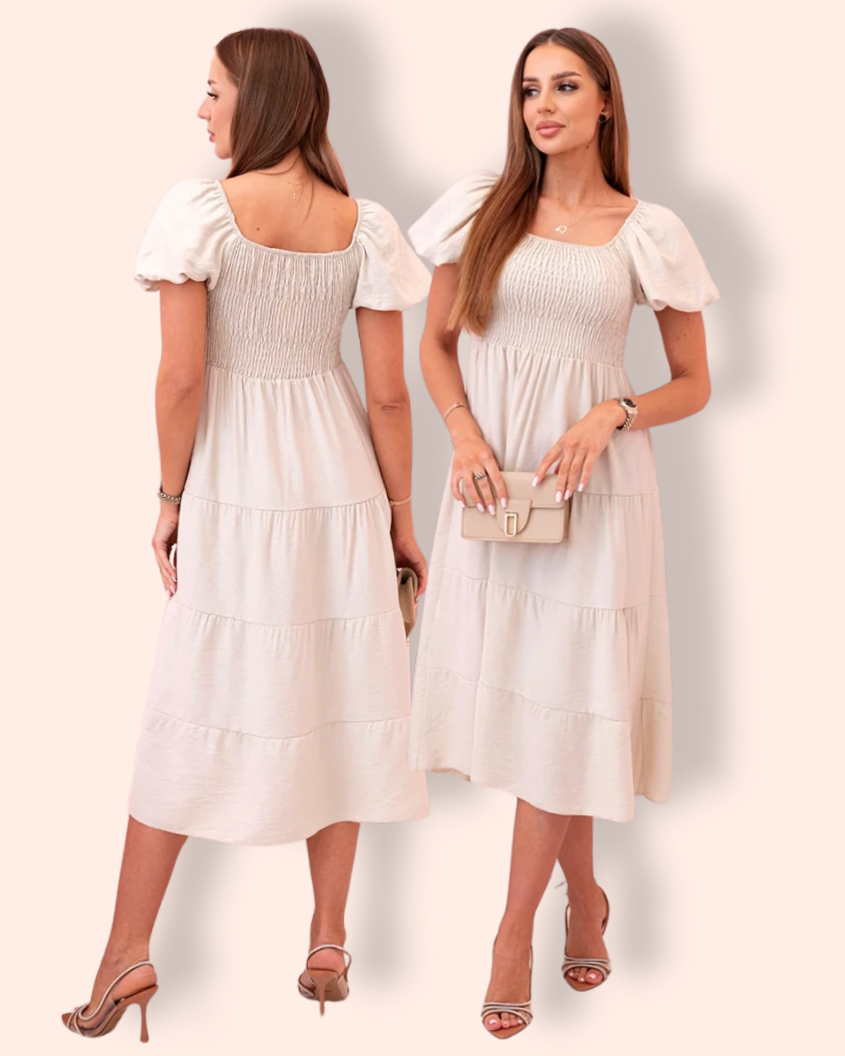 MATILDA mekko puhvihihoilla beige