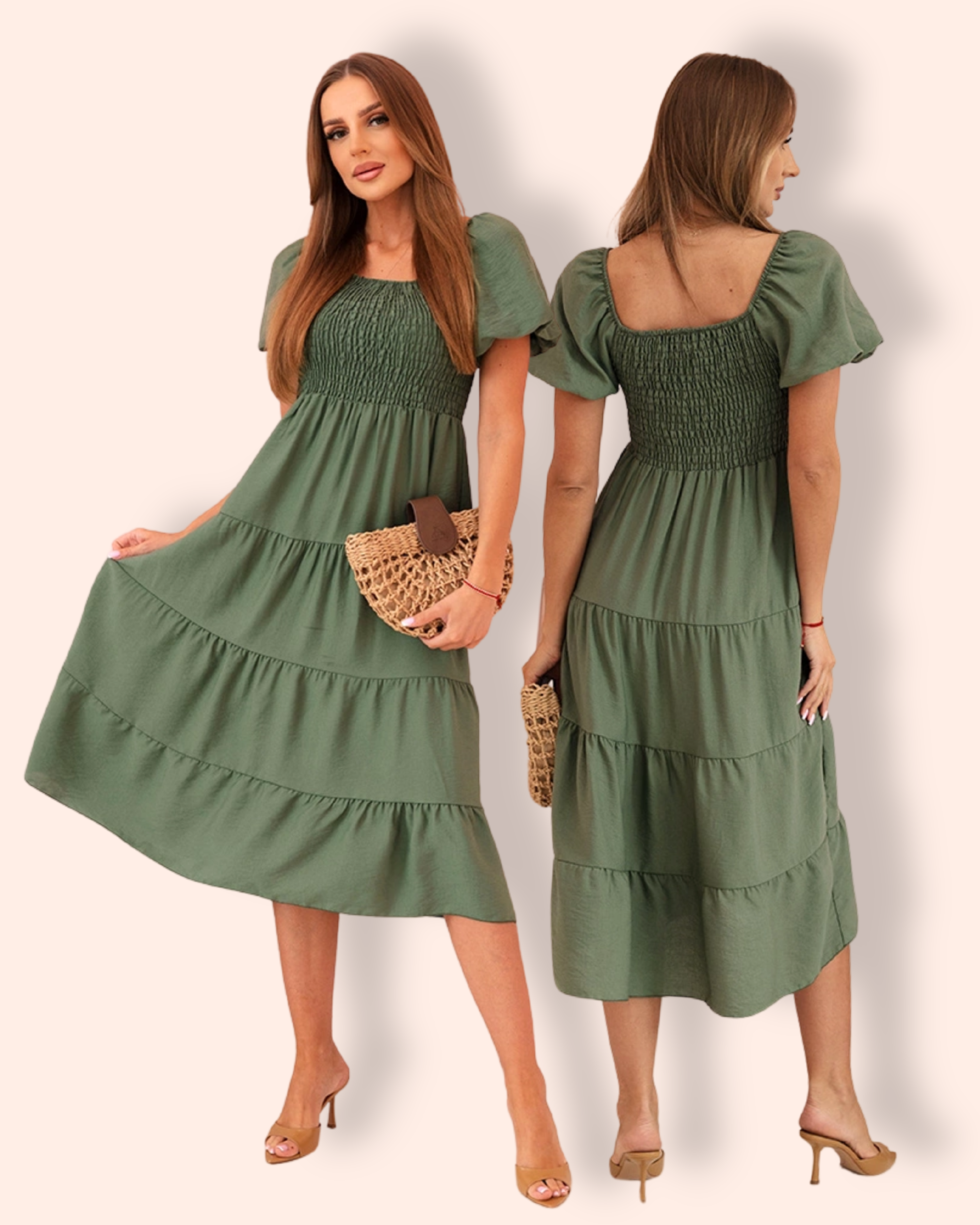 MATILDA mekko puhvihihoilla khaki
