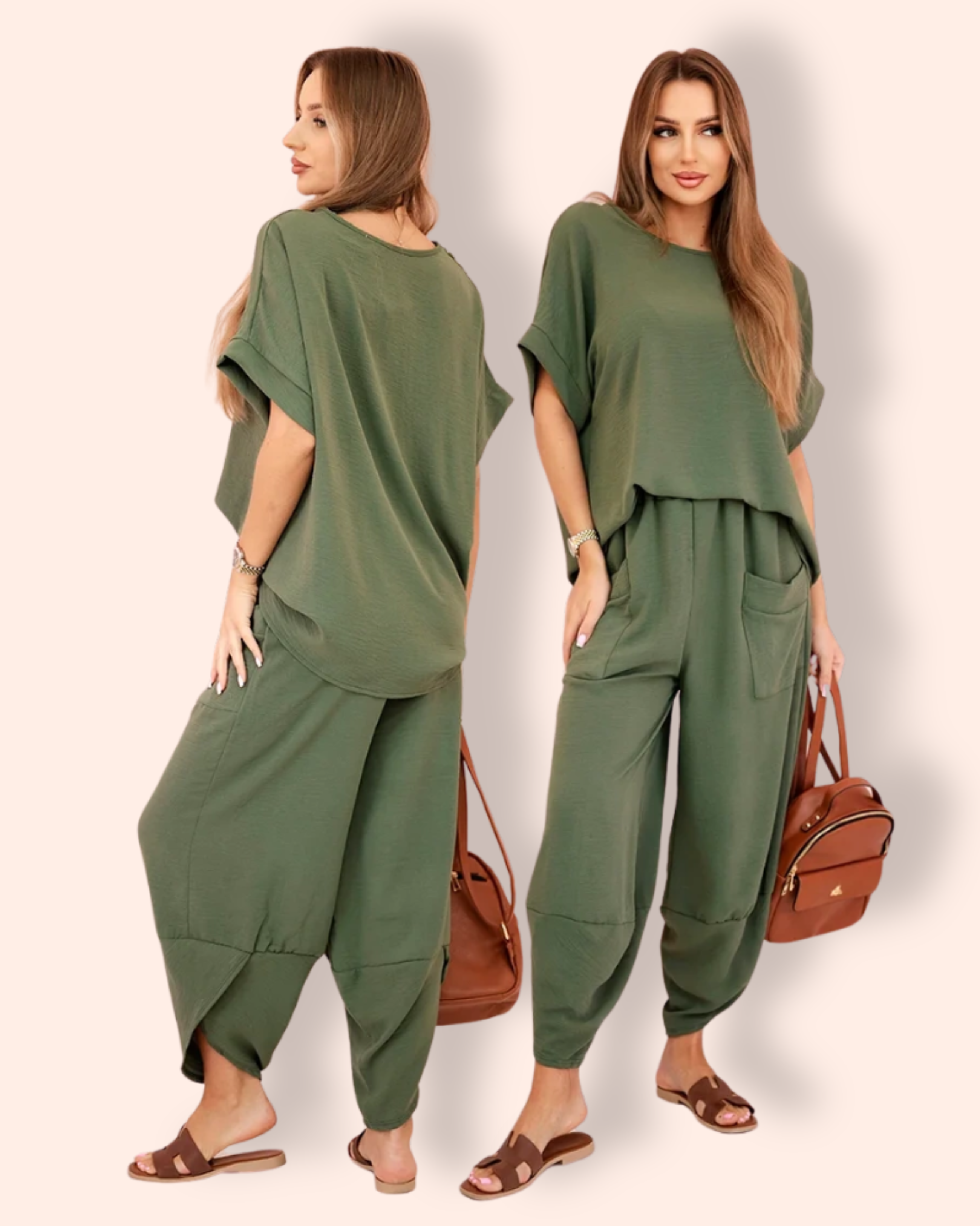 TESSA paita ja housut vaalea khaki