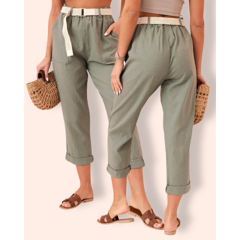 MARLA pellavapuuvillahousut khaki